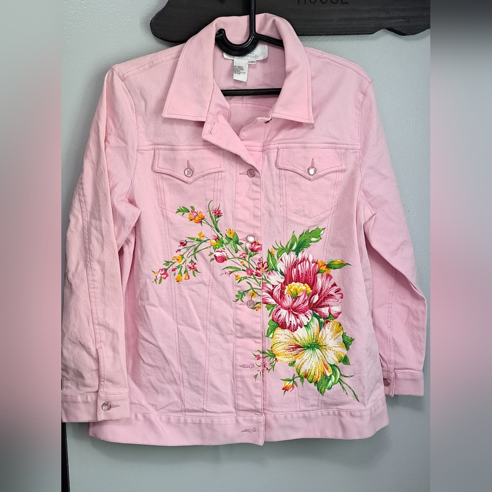 Diane Gilman Boho Floral Hand Painted Sequin Pink Spring Jacket Size 1X